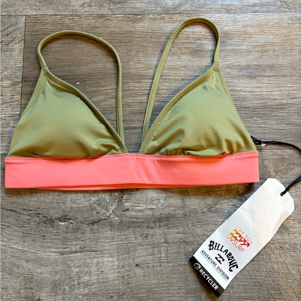 Billabong Green and Pink Triangle Bikini Top